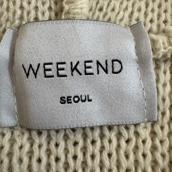 Women's L Weekend Seoul Oversized Sleeveless Hoodie Sweater Cream Beige - Picture 3 of 3